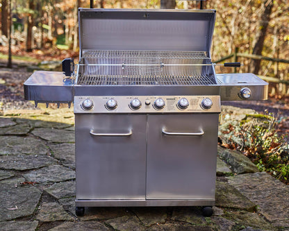Monument Grills 77352 6-Burner Stainless Steel Cabinet Style Propane Gas Grill with Knob Controls, Built-In Thermometer with BBQ Cover(2 Items)