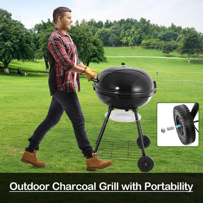 22-inch Charcoal Kettle Grill Set of 31, HaSteeL 2 Layer Grilling Racks Outdoor BBQ Grill, Heavy Duty Large Enameled Grills with Grilling Accessories for Camping Backyard Picnic, Barbecue Spatula