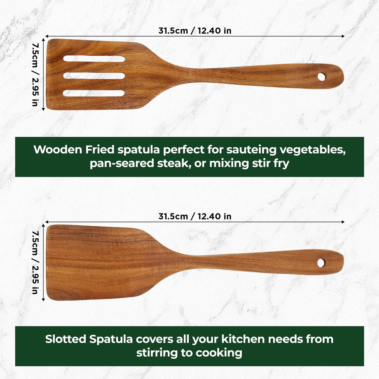 ANBUY Wooden Spatula for Cooking, Teak Wood Spatula Set for Nonstick Pan, Heat Resistant Kitchen Cooking Utensils Set, 2 PCS Slotted Spatula & Turner Non Toxic