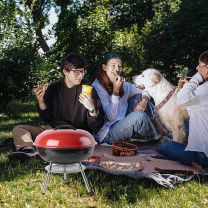 Charcoal Grill: Kettle Grill - 14 "portable outdoor grill with 3-point locking lid and dual ventilation system | perfect for backyard, camping and beach, red (14)