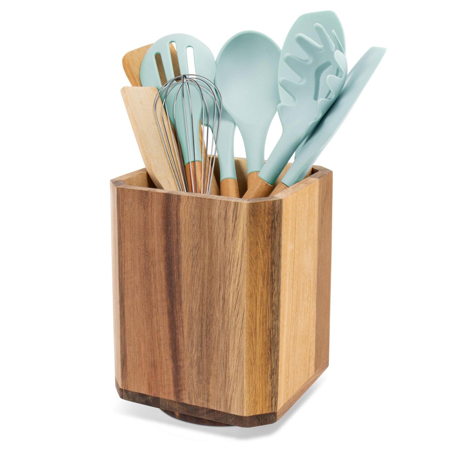 RedCall Acacia Wood Utensil Holder, 360° Rotating Large Cooking Utensil Organizer, Kitchen Tool Storage for Countertop,Spoon Spatula Holder for Kitchen Counter,Farmhouse Decor (1 Pack)