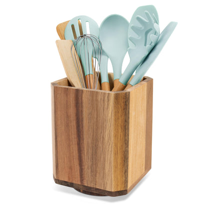 RedCall Acacia Wood Utensil Holder, 360° Rotating Large Cooking Utensil Organizer, Kitchen Tool Storage for Countertop,Spoon Spatula Holder for Kitchen Counter,Farmhouse Decor (1 Pack)