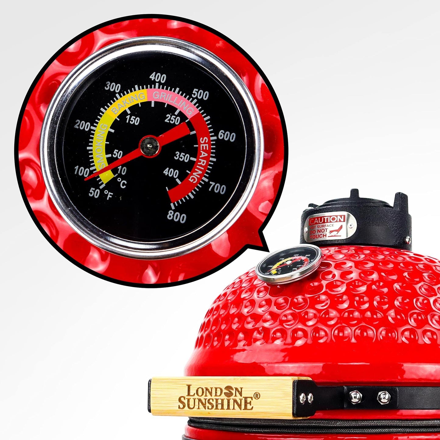 London Sunshine Ceramic BBQ Charcoal Kamado Grill 13 inch Portable Tabletop BBQ Grill Red