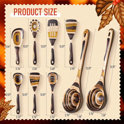 Teenyyou 9 Pcs Pakkawood Kitchen Utensils Pakkawood Soup Ladle Big Deep Soup Spoons Wood Non Stick Utensils with Long Handle for Serving Cooking Kitchen Apartment Tools Women Gifts (Mixed Style)