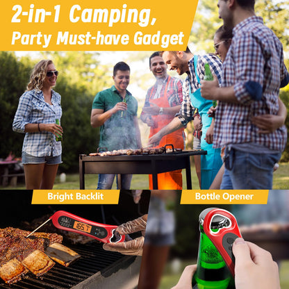 Meat Thermometer Digital, Instant Read Meat Thermometer for Grill and Cooking, with Bottle Opener, Backlight & Calibration Food Thermometer, Kitchen Gadgets for BBQ, Turkey, Candy, Liquids