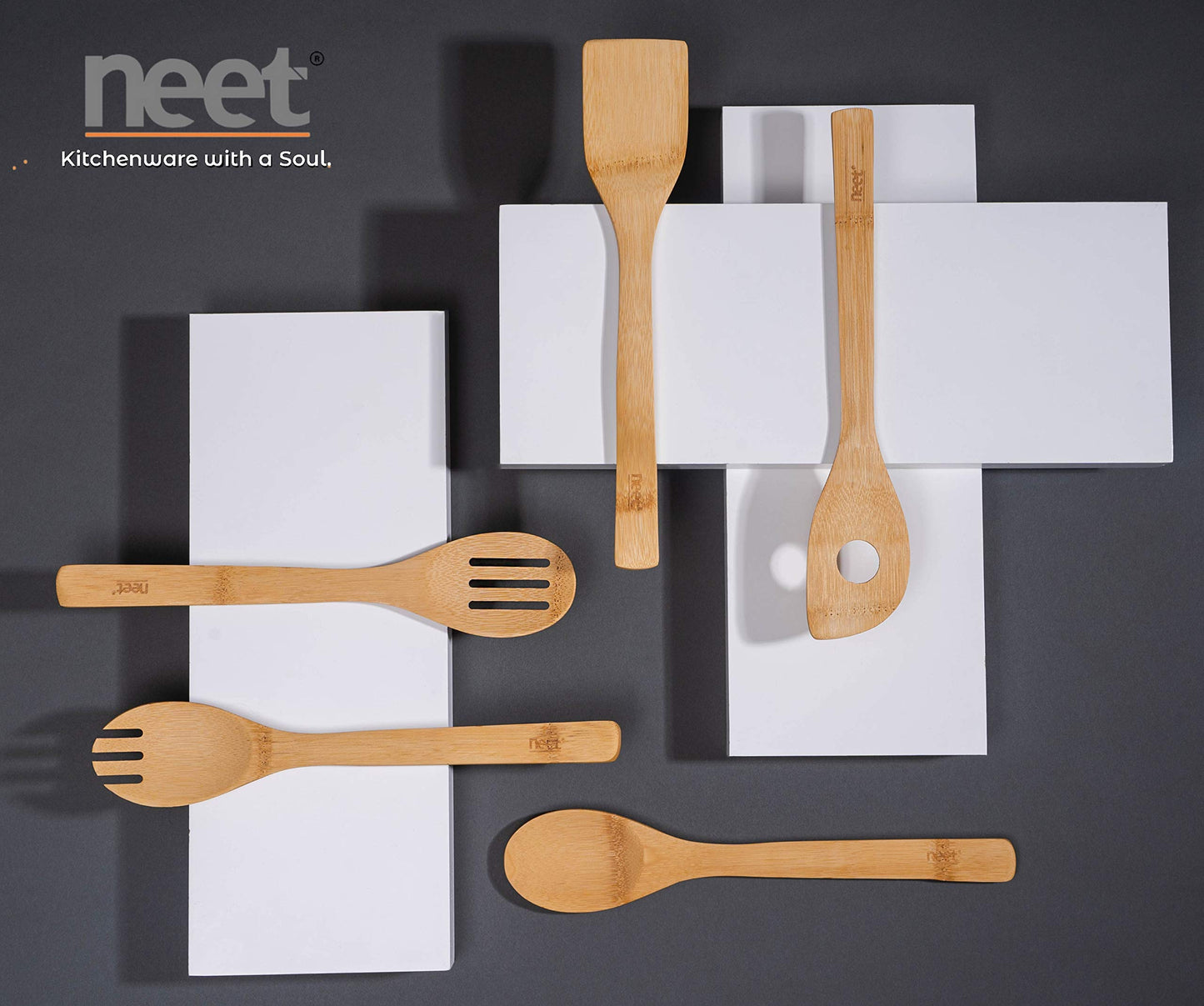 Neet Wooden Spoons For Cooking 6 Piece Organic Bamboo Utensil Set With Holder Wood Kitchen Utensils Spatula Spoon For High Heat Stirring In Nonstick Pots & Pans Quality Gift & Everyday Use