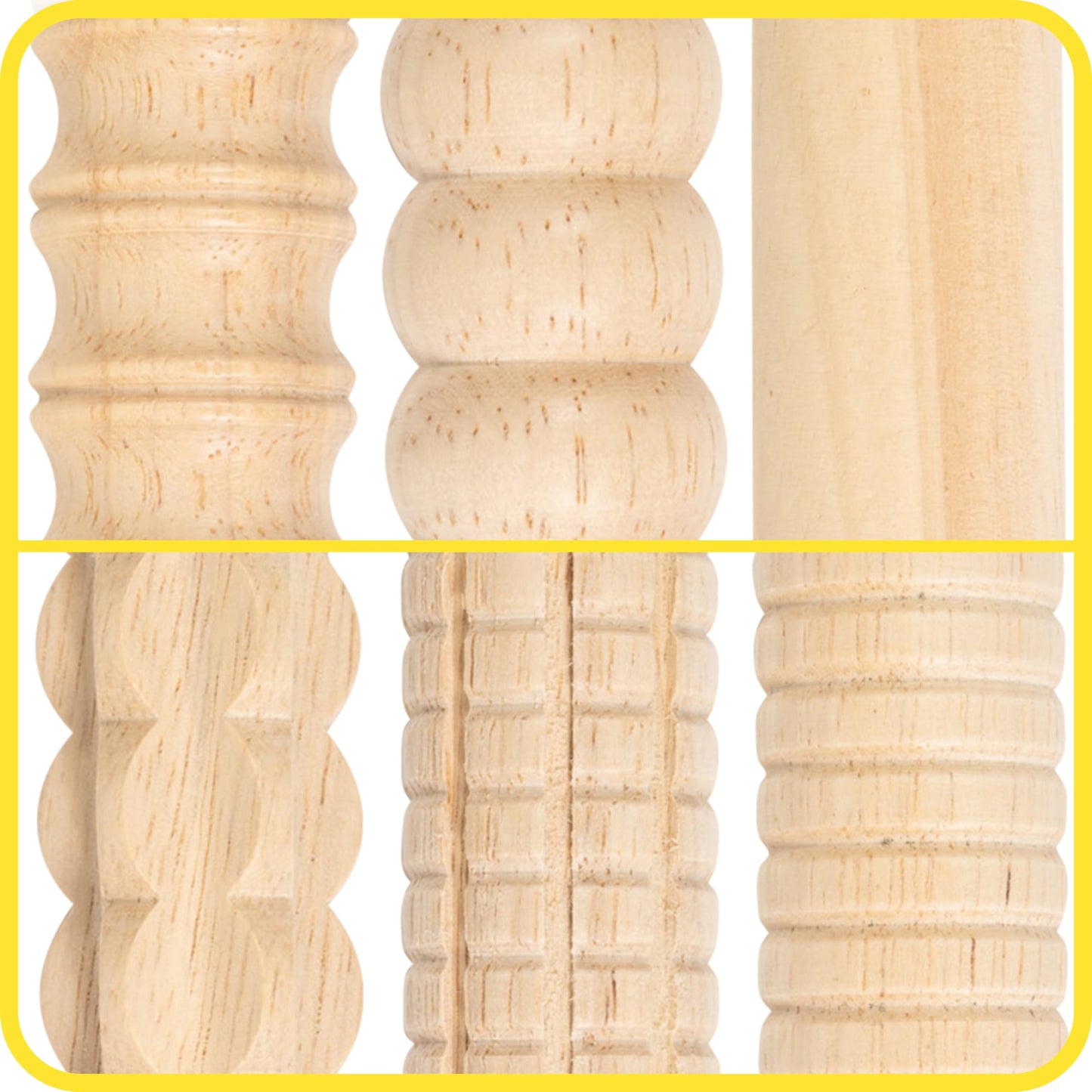 READY 2 LEARN Mini Textured Wooden Rolling Pins - Set of 6-7.25 inches - Turning Handles - Rollers for Kids' Dough, Crafts, Imaginative Play