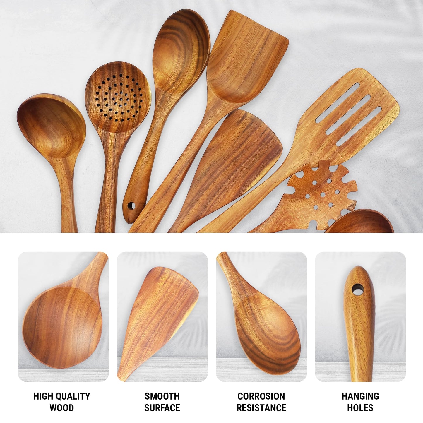 Premium Wooden Spoons for Cooking, 10 Pcs Wooden Cooking Utensils Set - Wooden Utensil Set for Nonstick Pans & Cookware - Sturdy, Lightweight & Heat Resistant