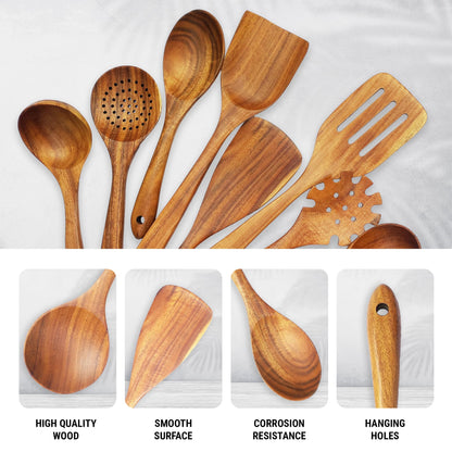 Premium Wooden Spoons for Cooking, 10 Pcs Wooden Cooking Utensils Set - Wooden Utensil Set for Nonstick Pans & Cookware - Sturdy, Lightweight & Heat Resistant