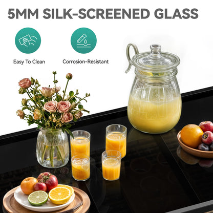 YITAHOME XL Outdoor Storage Cabinet, Outdoor Storage Cart with Wheels and Black Glass Table Top for Patio, Outdoor Cabinet for Poolside and Backyard (Dark Brown)