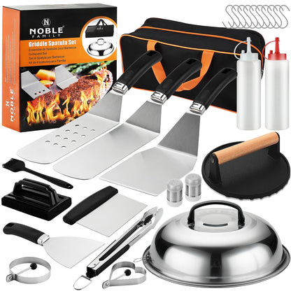N NOBLE FAMILY 27 PCS Griddle Accessories Kit, Flat Top Grill Accessories Set for Camping, Professional Grill Spatula Set with Melting Dome, Burger Press for Outdoor BBQ Cooking