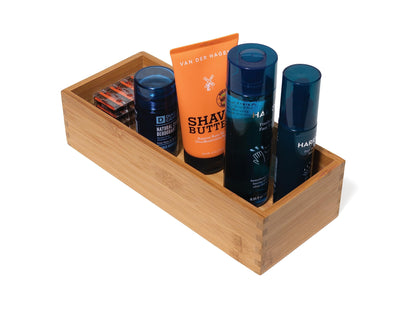 Lipper International Bamboo Wood Utensil Holder Storage Box for Cooking Tools, Makeup, or Office Supplies, 5" x 12" x 3"