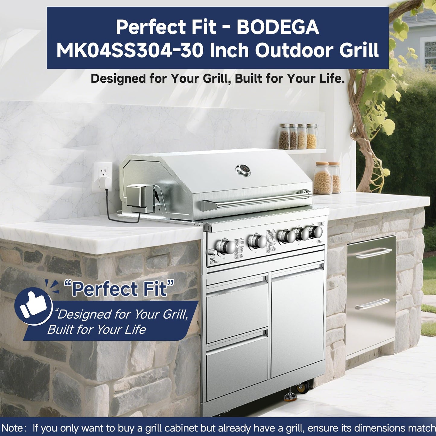 BODEGA Stainless Steel Outdoor Kitchen Drawer Cabinet for Built-in BBQ Grill with 2 Drawers and Propane Tank Storage,Outdoor kitchen storage perfect for Outdoor Kitchen BBQ Island.For all weather use.