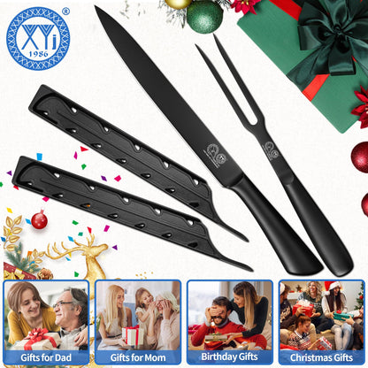 XYJ Carving Knife Set, 10 Inch Slicing Knife and Fork, Stainless Steel Professional Carving Knives, Meat Cleaver Knife With Ergonomic Handle, Kitchen Knives for Home