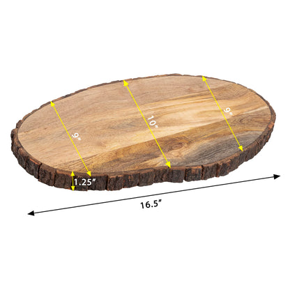 GoCraft Oval Wooden Cutting Board with Tree Bark Rim | Mango Wood Live Edge Chopping, Prep, Serve Board | Charcuterie Platter - 17" x 10"