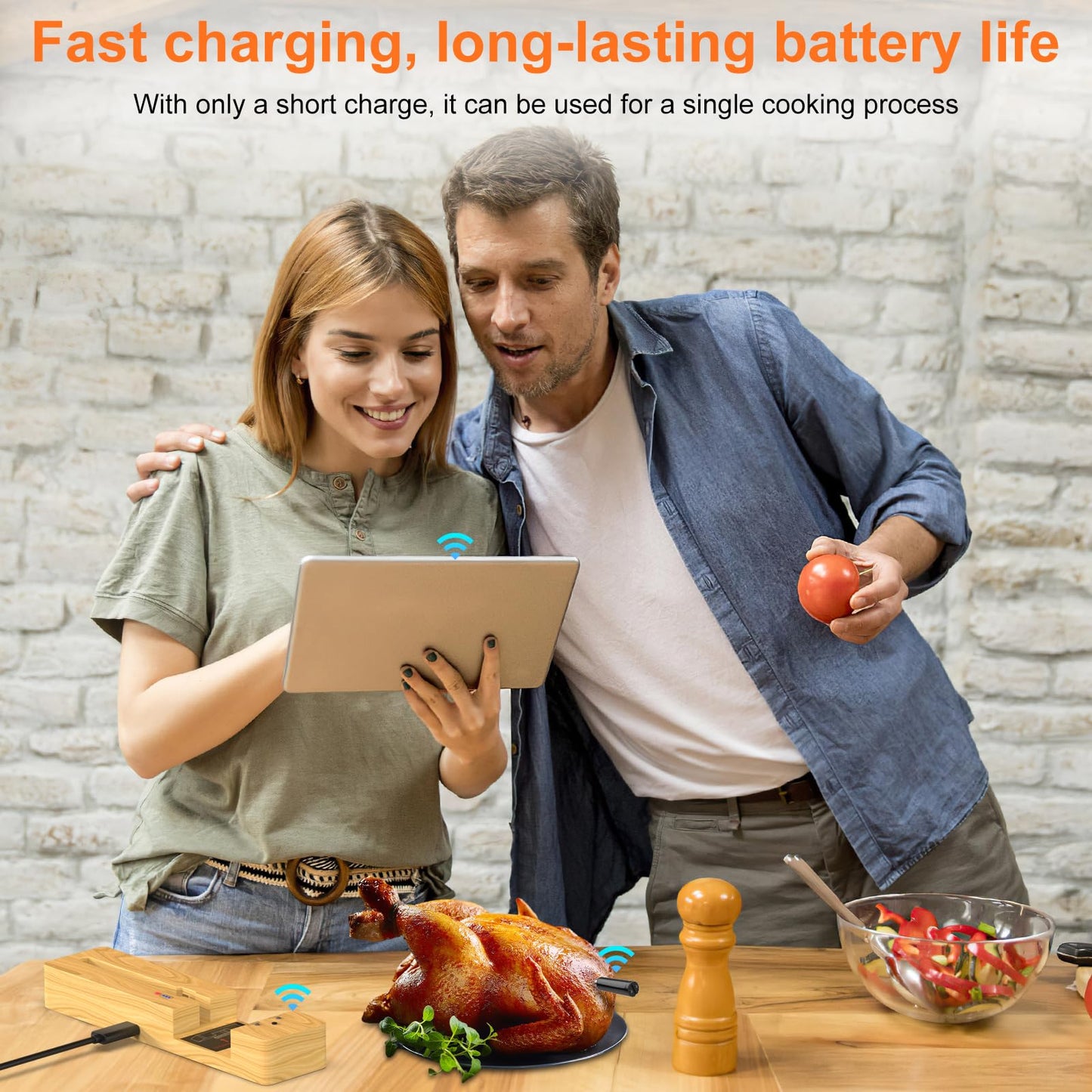 Wireless Meat Thermometer Bluetooth: with Ceramic Probe for Grilling/Cooking/BBQ - Waterproof Digital Oven Food Thermometer, 600Ft Range & Smart App Compatibility iOS/Android/Air Fryer