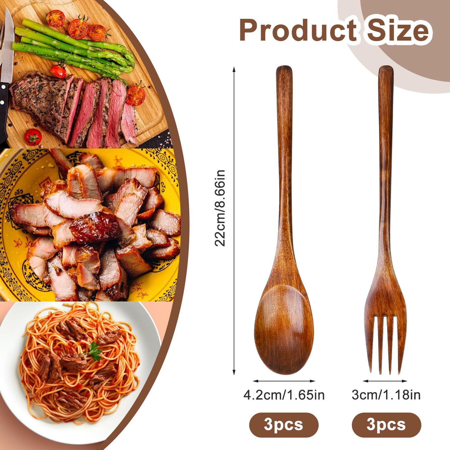 6 Pcs Wooden Forks and Spoons Reusable Wooden Spoons Forks Set Eating Utensil Set wooden Cutlery Wood Dinnerware Set Wood Kitchen Tableware Bamboo Utensils for Stirring Cooking Eating