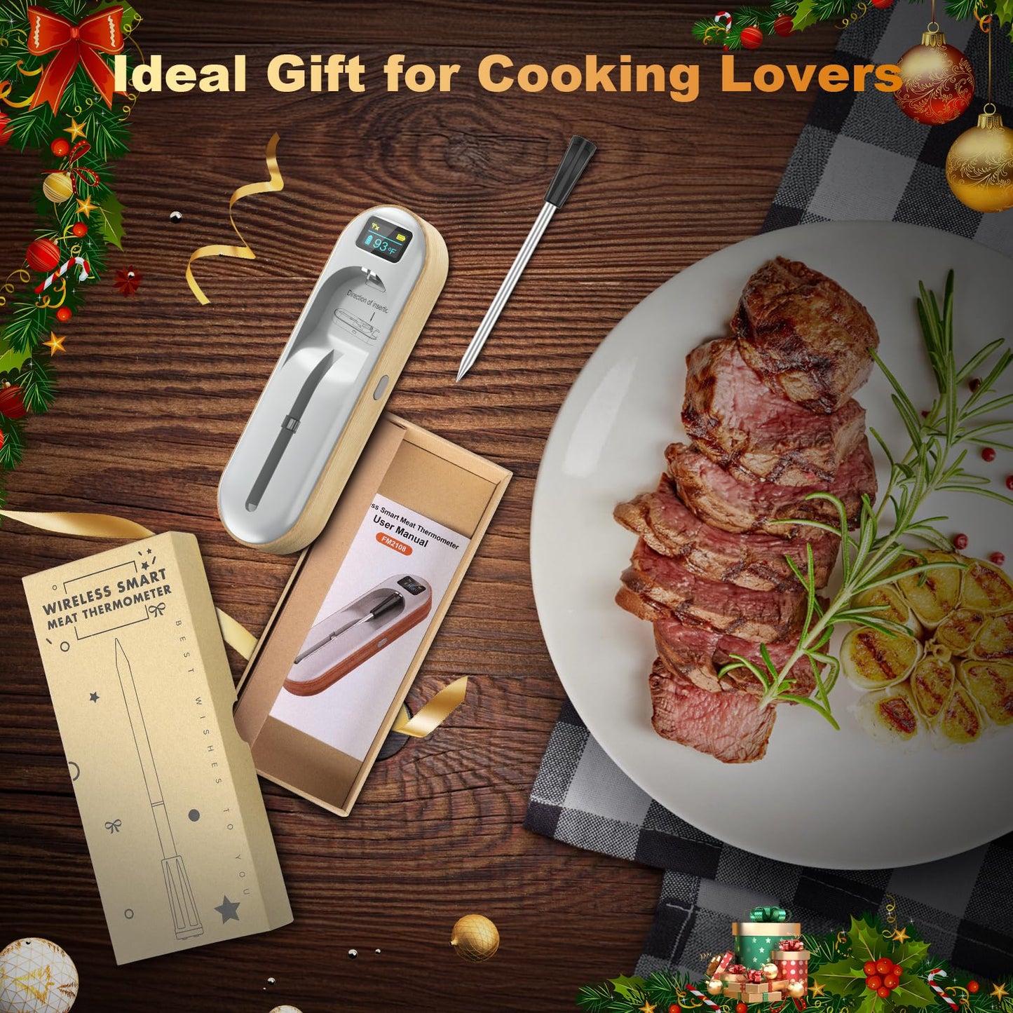 MAGODEY Wireless Meat Thermometer Digital, Instant Read, Long Bluetooth Range, Alarm, High-Temp-Resist Food Thermometer, Kitchen Gadgets, Grilling BBQ Accessories For Smoker, Cooking, Oven, Rotisserie