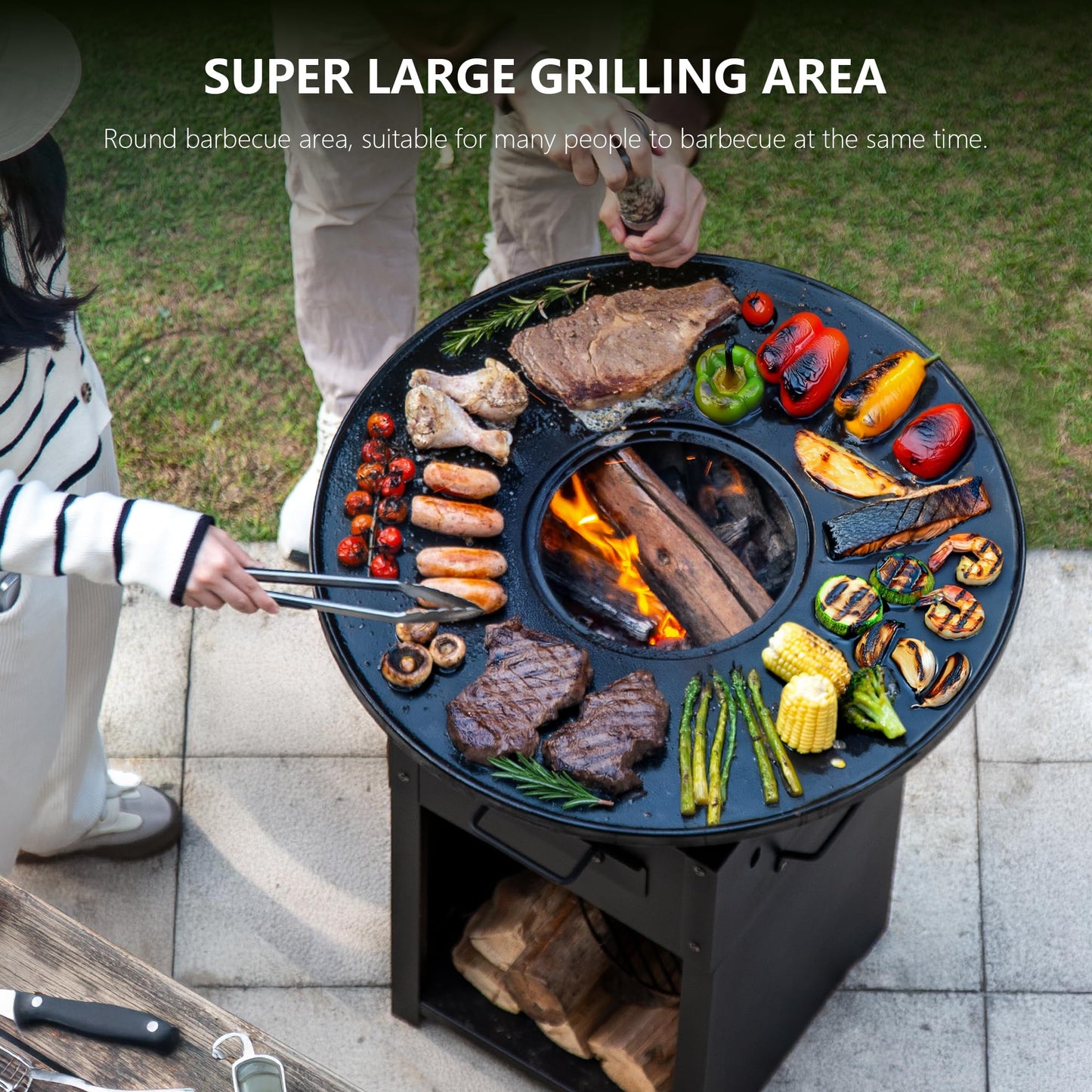 MASTER COOK Plancha Charcoal Grill, Spacious BBQ and Fire Pit Combo, Suitable for Backyard Parties, Camping, and Outdoor, Round