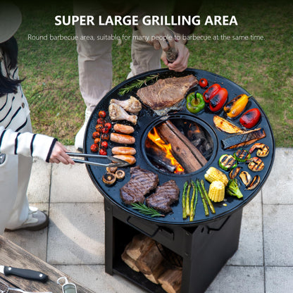 MASTER COOK Plancha Charcoal Grill, Spacious BBQ and Fire Pit Combo, Suitable for Backyard Parties, Camping, and Outdoor, Round