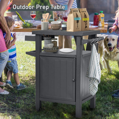 SHPAI Grill Cart Outdoor with Storage Cabinet, Portable Rolling Patio Bar Cart with Wheels, BBQ Prep Table, Movable Stainless Steel Kitchen Island Dining Cart for Food/Drink/Cooking -Grey