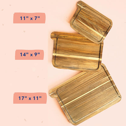 Non Toxic Cutting Boards - Cutting Board Set Free of Mineral Oil, Made of FSC Acacia Wood - Cutting Boards for Kitchen - Includes 3 Chopping Boards. By Ziruma