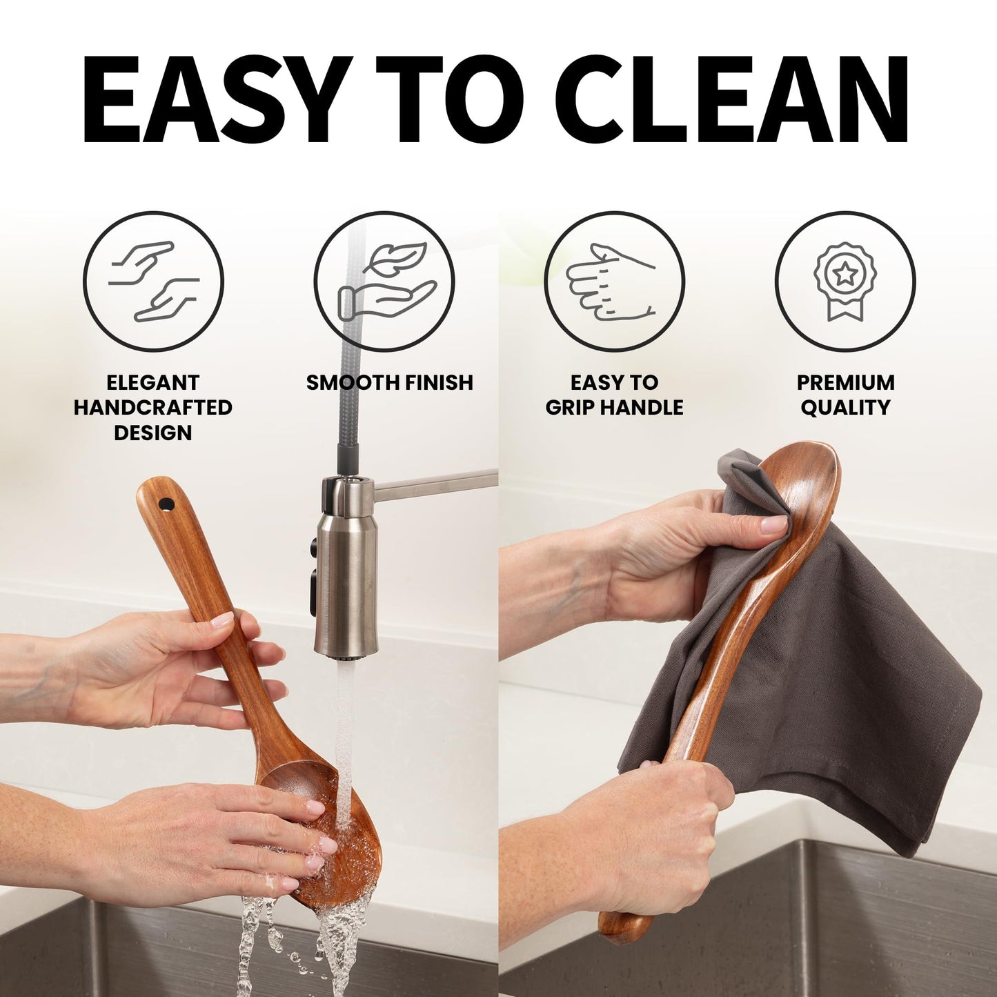 Zulay Kitchen Premium Large Teak Wooden Spoon For Cooking - Durable Wooden Cooking Utensil, Perfect Wooden Kitchen Utensil Set Addition, Smooth Finish Natural Teak Spoon, Non-Stick Wooden Spoon