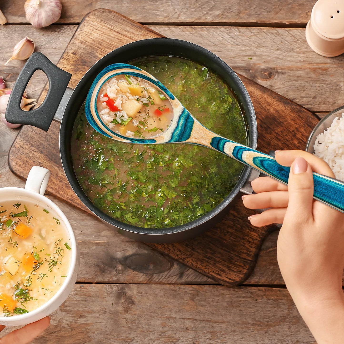 Baltique Mykonos Collection Wooden Cooking Spoon — 12.5-Inch Kitchen Utensil for Mixing, Stirring, Serving — Safe for Nonstick Cookware