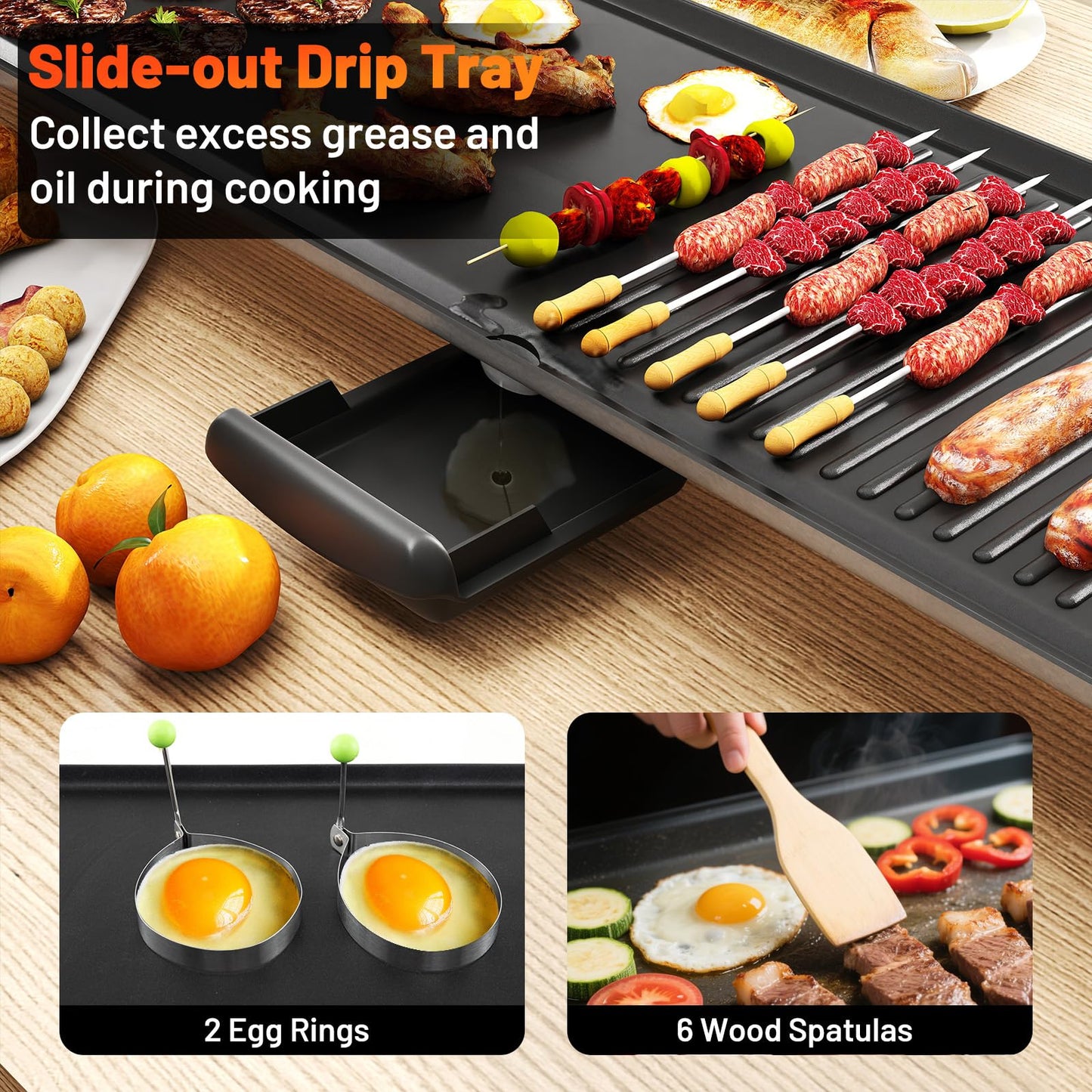 ARLIME 39.5" Extra Large Electric Griddle, Nonstick Countertop BBQ Grill with Adjustable Temperature, Thermostats and Drip Tray, Teppanyaki Grill for Indoor & Outdoor