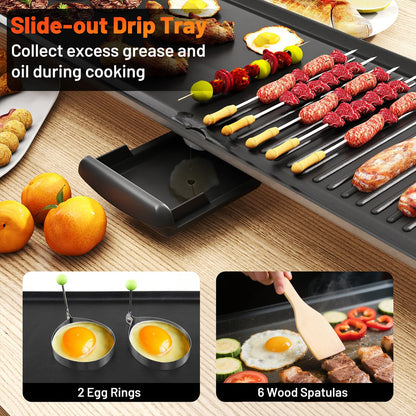 ARLIME 39.5" Extra Large Electric Griddle, Nonstick Countertop BBQ Grill with Adjustable Temperature, Thermostats and Drip Tray, Teppanyaki Grill for Indoor & Outdoor