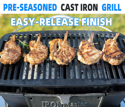 IronMaster Hibachi Grill Outdoor - Small Portable Charcoal Grill, 100% Cast Iron, Japanese Yakitori Tabletop Camping Grill - Cooking Grate Surface 17" x 10.5" for 5-8 People
