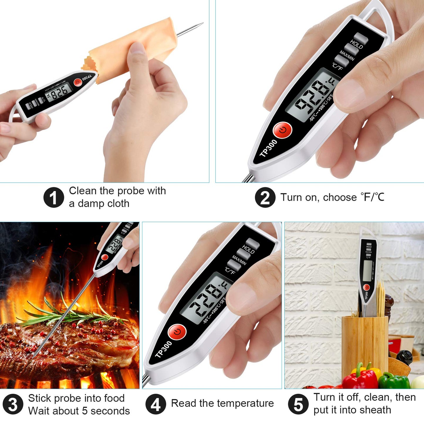 Meat Food Thermometer, Digital Candy Cooking Thermometer, Kitchen Cooking Thermometer Instant Read for BBQ Grill, Oil, Milk, Bath Water, Deep Fry, Candle Temperature