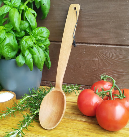 ECOSALL 14-inch Large Wooden Spoon, Heavy Duty Big Non-Stick Cooking Spoon with a Scoop and a Strong Long Handle for Stirring, Mixing, Canning in Big Pots. Long Wooden Spoon with a Loop.