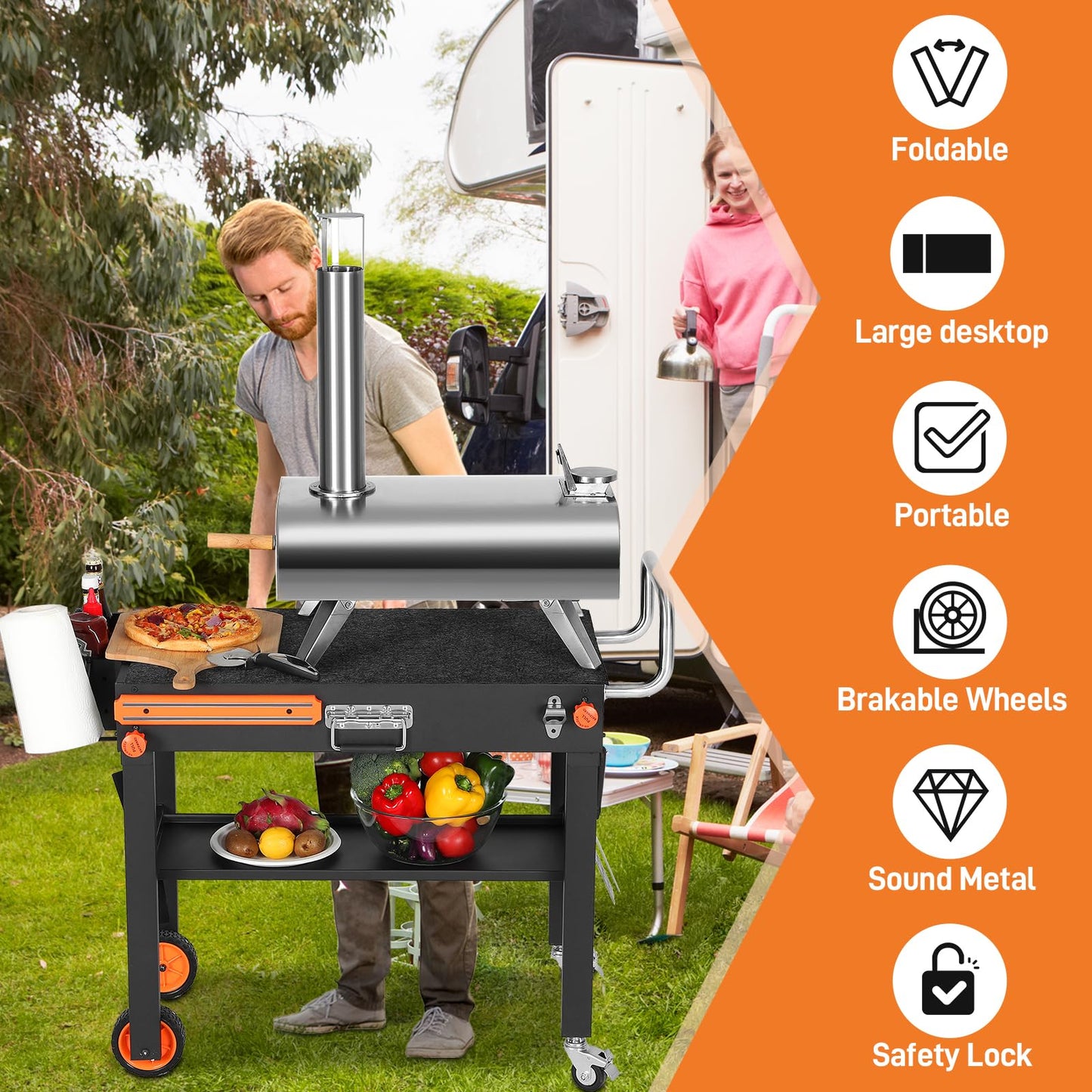 EUTRKei Outdoor Grill Cart with Wheels, Blackstone Griddle Stand for 17" & 22", Folding Grill Table for Weber Grill, Ninja Woodfire Outdoor Grill, Portable Grill Table for Griddle Accessories