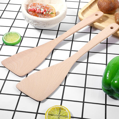 2 PCS Flat Wooden Spatula for Cooking, 13 Inch Long Handle Uncoated Beech Wood Spatula for Cooking, Non-scratch Frying Spatulas Flat Wooden Spoon Beech Wood Turners for Frying Cookware