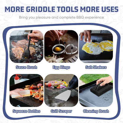 HaSteeL 28Pcs Griddle Accessories Kit, Stainless Steel Flat Top Grill Accessory Tools Set, Metal Spatulas, Scraper Choppers, Melting Domes, Cast Iron Burger Press, for Teppanyaki Tabletop Hibachi BBQ