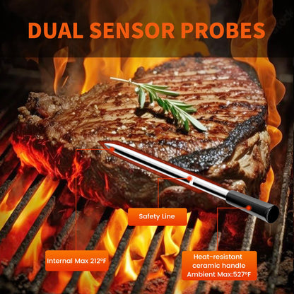 Niitawm Oven Grill Digital Meat Thermometer, Smart Bluetooth Wireless Food Thermometer with Dual Probes, iOS & Android App Thermometer for Long Range Smoker BBQ, Gas Grill, Air Fryer, Cooking Gifts