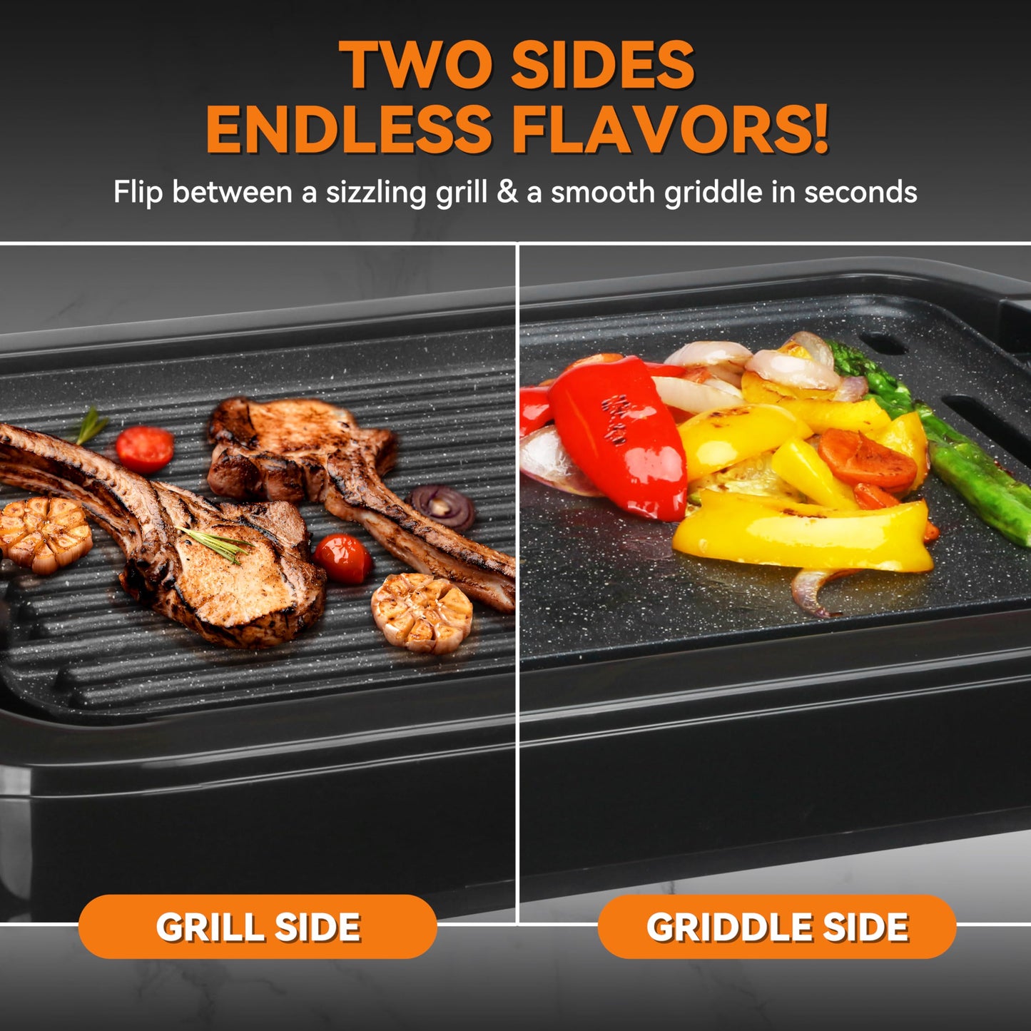 Baker’s Friend Indoor Griddle & Grill, Electric Griddle with 2 in 1 Indoor Grill and Griddle Plate Indoor Grill with Removable Plate, Silicone Mold, Dishwasher Safe, Recipes Include, Graphite