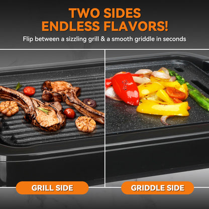 Baker’s Friend Indoor Griddle & Grill, Electric Griddle with 2 in 1 Indoor Grill and Griddle Plate Indoor Grill with Removable Plate, Silicone Mold, Dishwasher Safe, Recipes Include, Graphite