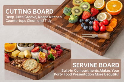 THETCHRY Walnut Wood Cutting Boards for Kitchen, Large Chopping Board Double Sided, End Grain Cutting Board with Handle, Charcuterie Butcher Block for Meal Prep & Serving with Gift Box, 17"×13"×1"
