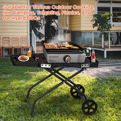 QuliMetal Portable Grill Cart for 17" & 22" Blackstone Griddles and Weber Q1000, Q1200, Q2000, Q2200 Series Grills - Durable, Foldable Cart Table with Wheels Hooks，BBQ Prep Table with Seasoning Tray
