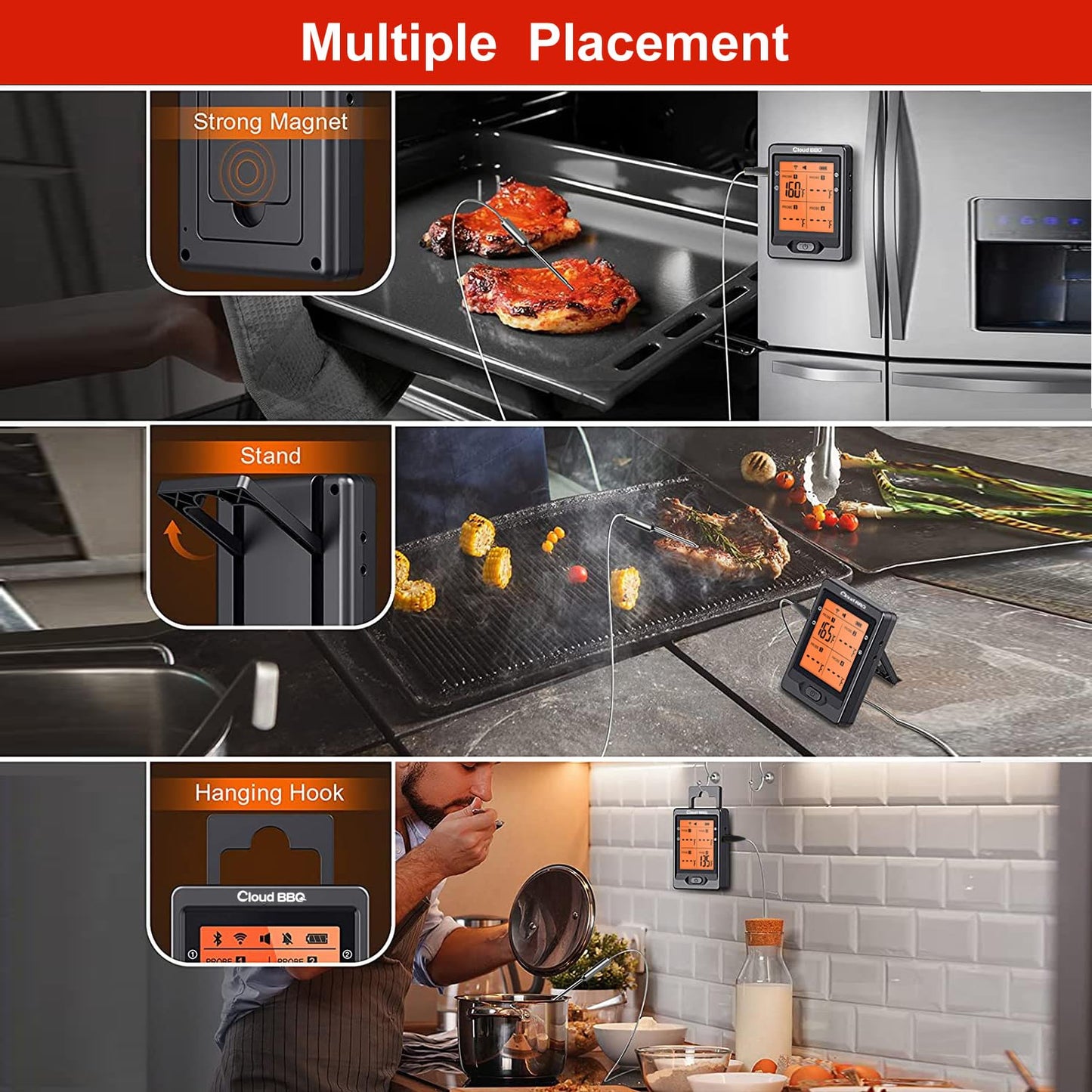 500FT Digital Meat Thermometer with Multy Probes Bluetooth Kitchen Thermometer for Smoker Grilling Oven (FS66N)