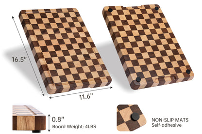 THETCHRY Cutting Boards for Kitchen, Design in USA Large Acacia Wood Chopping Board, Checkered Cutting Board with Juice Grooves & Handles, Butcher Block Serving Tray with Gift Box 16.5" x 11.6" x 0.8"