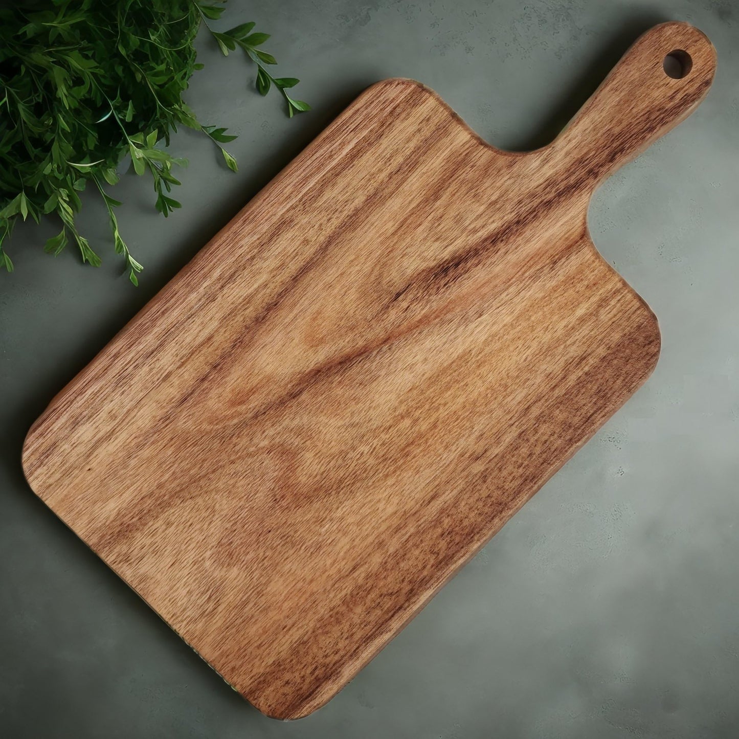 Selected Acacia Wood Cutting Board with Handle 13.7''X7'', Small Cutting Board, Wooden Cutting Board, Natural Wood, Oiled, Kitchen Item, Breakfact, Cake, Stylish, Bread, Fruits (Rectangular)