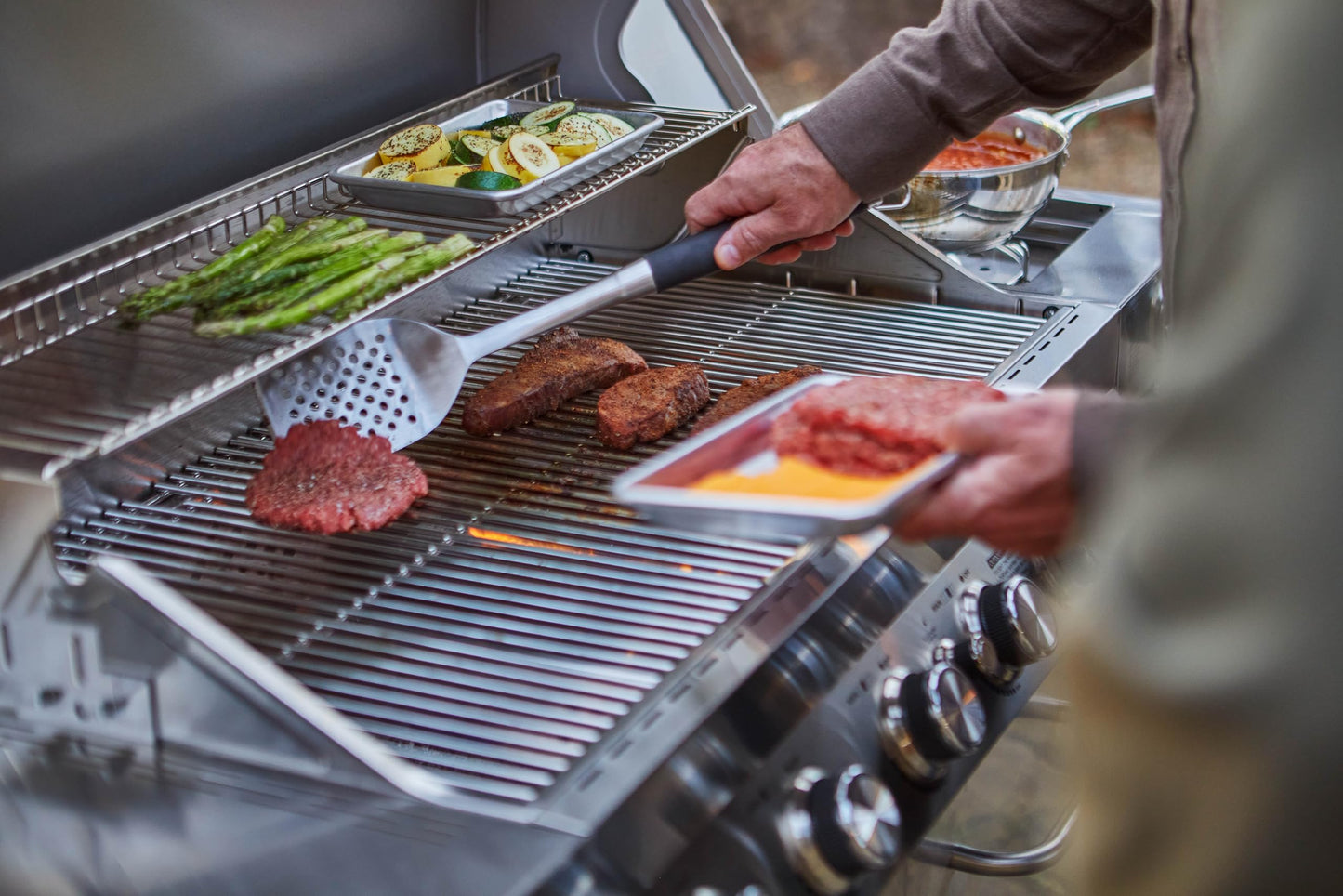 Monument Grills 77352 6-Burner Stainless Steel Cabinet Style Propane Gas Grill with Knob Controls, Built-In Thermometer with BBQ Cover(2 Items)