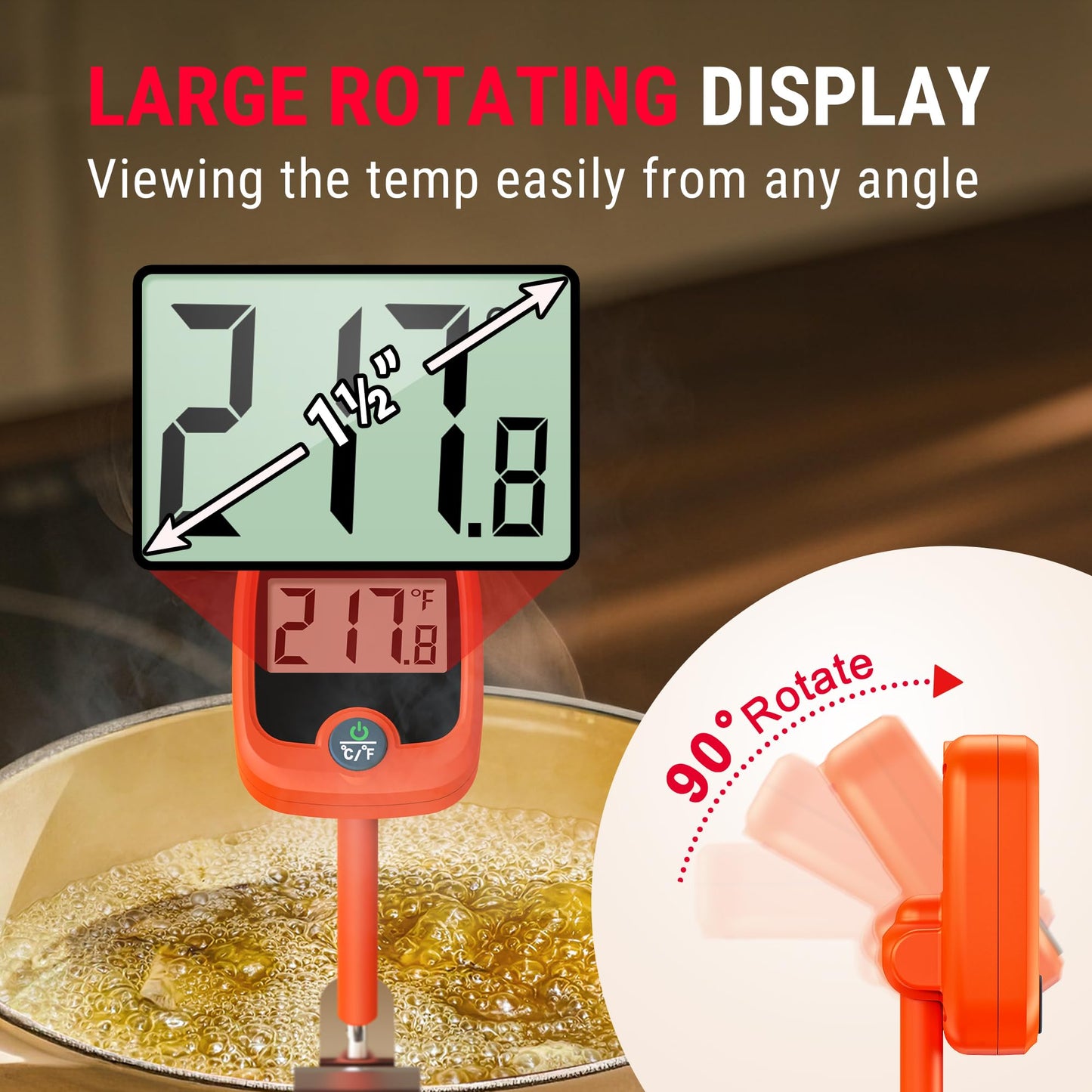 ThermoPro TP509 Candy Thermometer with Pot Clip, 10" Long Probe Instant Read Meat Food Thermometer with LCD, Cooking Oil Thermometer Deep Frying Thermometer for Candy Maple Syrup Sugar Brewing Making