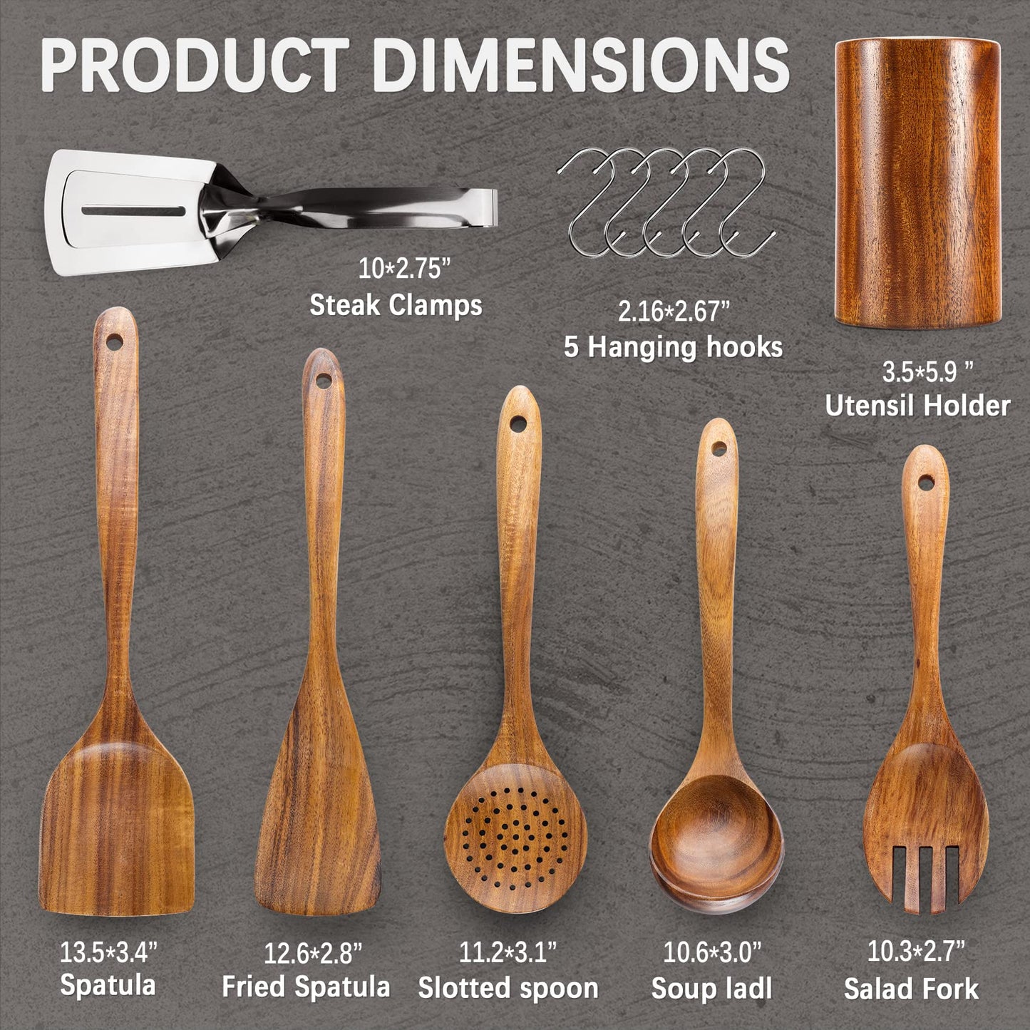 Hefild Premium Wooden Spoons for Cooking, and Wooden Spatula for Cooking & Wood Spatula, 12 pcs Wooden Utensils for Cooking, Teak Wood Utensils Set for Non-Stick Cookware, Present for Chefs & Home