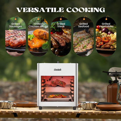 Newhai 1400℉ Propane Steak Broiler Gas Steak Grill for Carnivores Portable Propane Steak Smoker Broiler Stainless Steel Quick Cooking for Outdoor Picnic Beef Chicken Vegetables