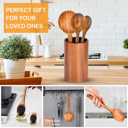 Lainballow 3 Pcs Olive Wood Cooking Spoon Set, Wooden Spoons, Long Handle Wooden Cooking Utensil, Large Wooden Utensils for Cooking Serving Mixing Stirring(12 in, 12 in, 11.2 in)