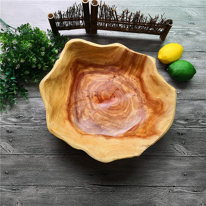 JFFLYIT Creative Wood Bowl Root Carved Bowl Handmade Natural Real Wood Candy Serving Bowl (12"-14")